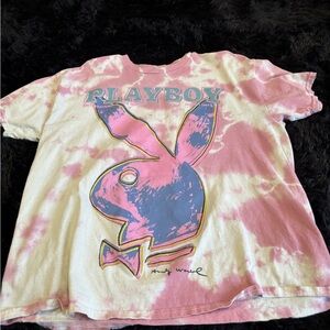 Playboy Tie-Dye T-Shirt - Pink and White